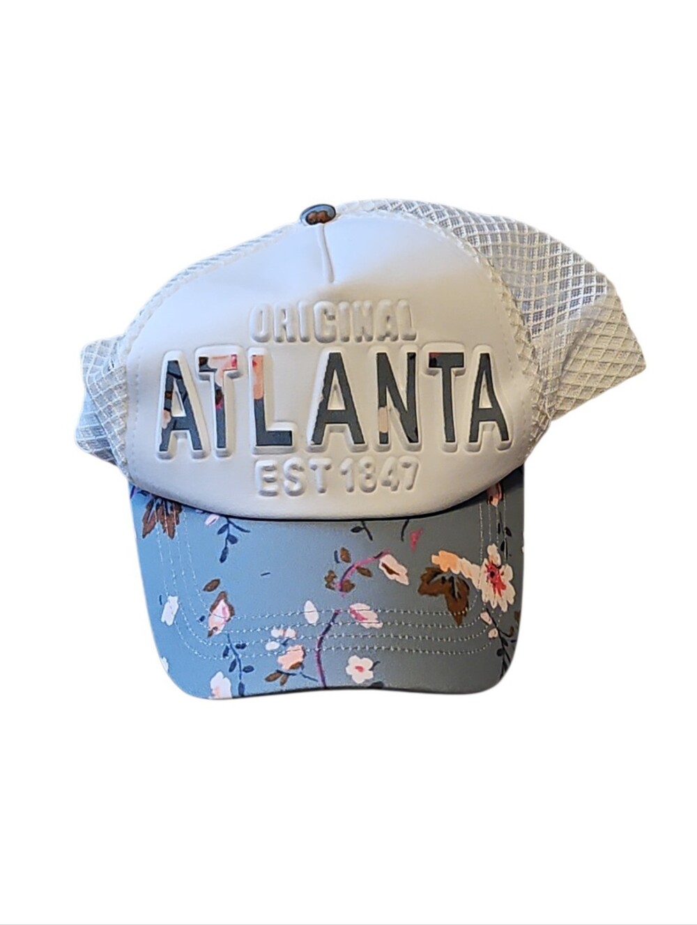 Atlanta Floral Mesh Ball Cap - White and Teal Robin Ruth